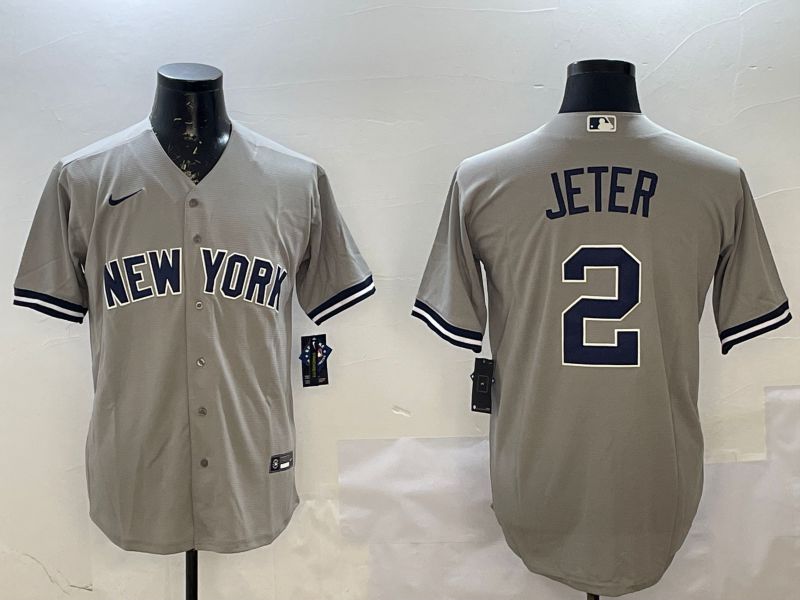 Men New York Yankees 2 Jeter Grey Game 2025 Nike MLB Jersey style 1